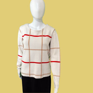 Tahari Plaid Women's Sweater - Cream and Red
